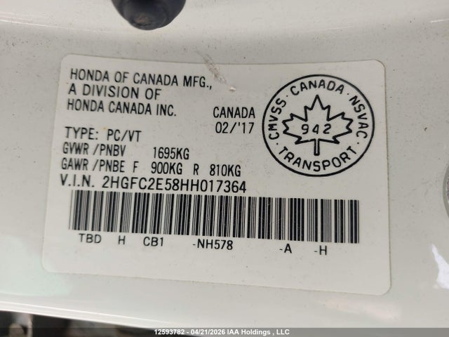2HGFC2E58HH017364 Honda Civic Lx