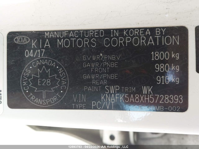 KNAFK5A8XH5728393 KIA FORTE LX