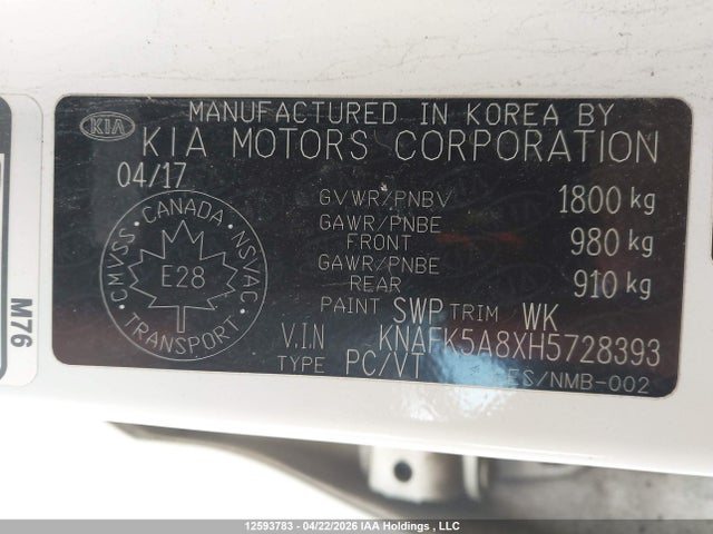 KNAFK5A8XH5728393 KIA FORTE LX