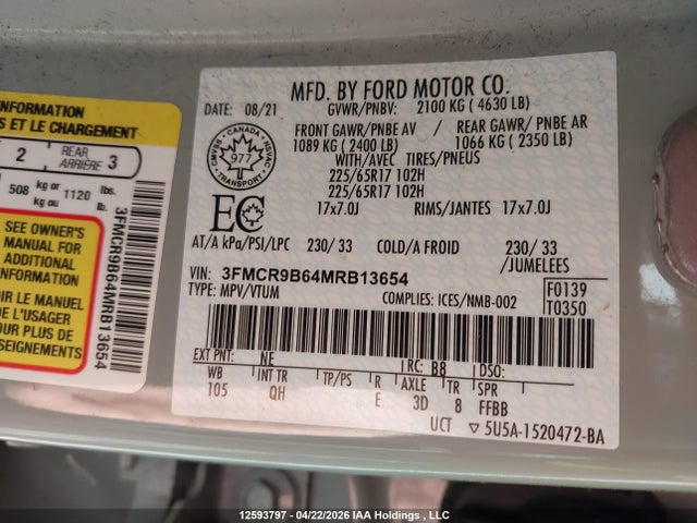 3FMCR9B64MRB13654 Ford Bronco Sport Big Bend