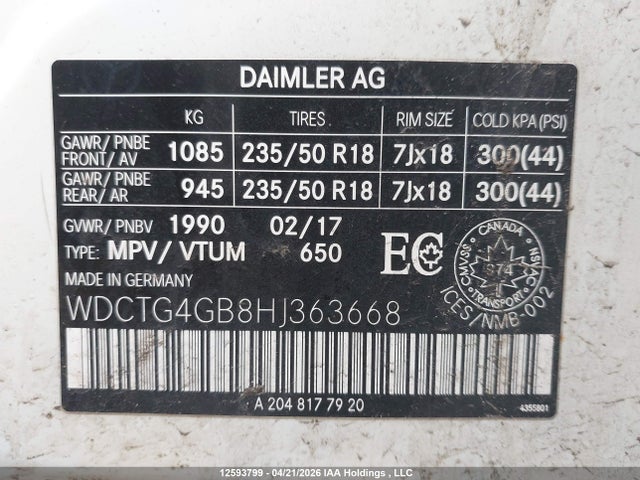 WDCTG4GB8HJ363668 Mercedes-Benz Gla 250 4matic