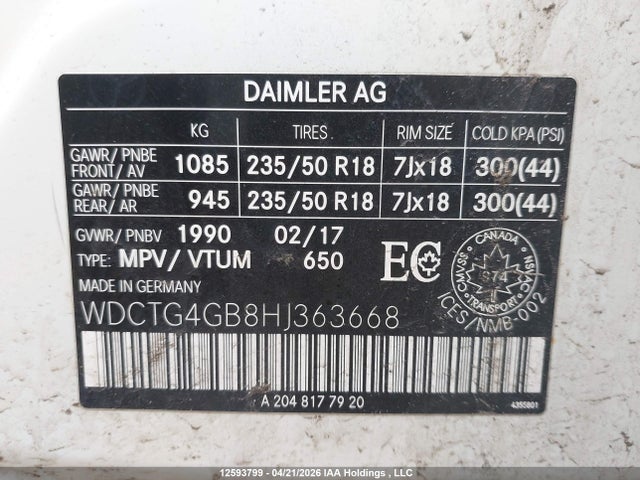 WDCTG4GB8HJ363668 Mercedes-Benz Gla 250 4matic