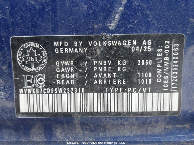 Продажа на аукционе авто 2025 Volkswagen Golf R Black Edition, vin: WVWKB7CD9SW232316, номер лота: 12593807