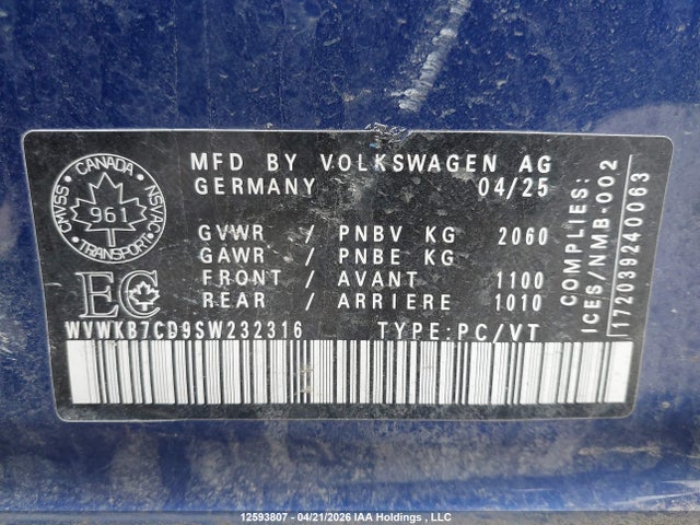 Продажа на аукционе авто 2025 Volkswagen Golf R Black Edition, vin: WVWKB7CD9SW232316, номер лота: 12593807