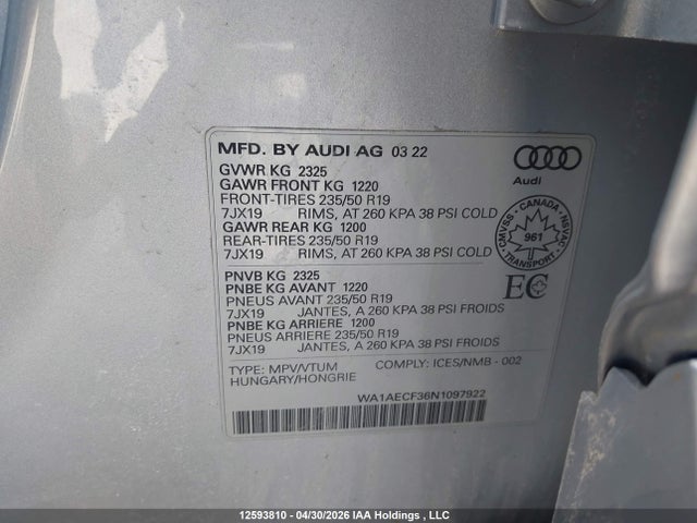 Продажа на аукционе авто 2022 Audi Q3 45 Komfort/45 Progressiv, vin: WA1AECF36N1097922, номер лота: 12593810