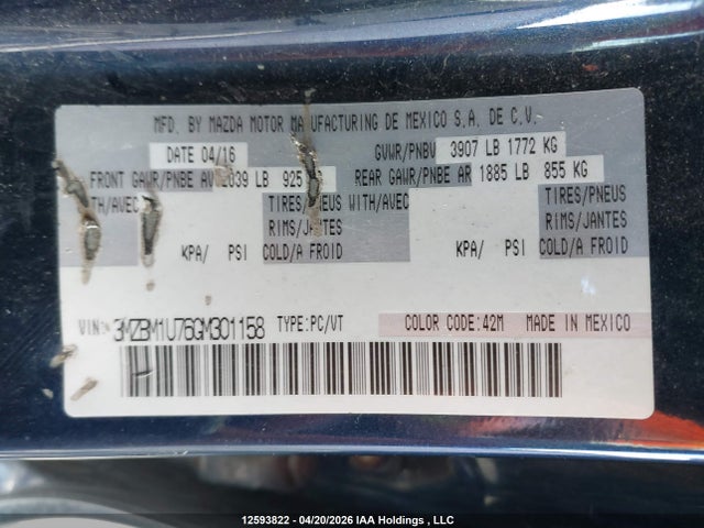 3MZBM1U76GM301158 Mazda 3 SPORT