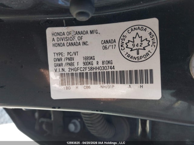 Aukcja sprzedaży 2017 Honda Civic, vin: 2HGFC2F58HH030744, numer aukcji: 12593825