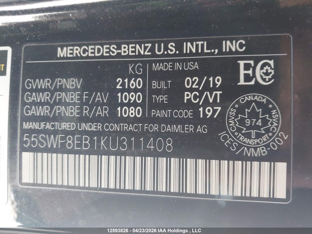 55SWF8EB1KU311408 Mercedes-Benz C 300 4matic