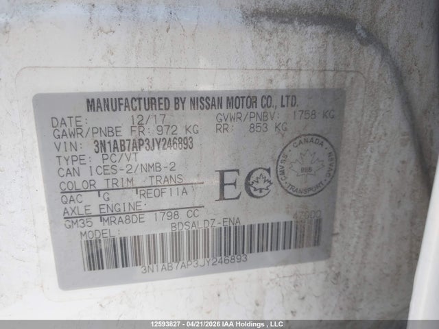 3N1AB7AP3JY246893 Nissan Sentra S/sv/sr/sl