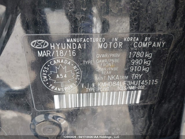 Aukcja sprzedaży 2017 Hyundai Elantra Se/value/limited, vin: KMHD84LF3HU145115, numer aukcji: 12593829