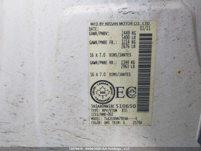 Aukcja sprzedaży 2011 Nissan Xterra X, vin: 5N1AN0NW1BC510650, numer aukcji: 12579415