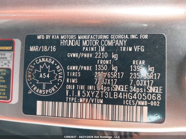 5XYZT3LB4HG405068 Hyundai SANTA FE SPORT