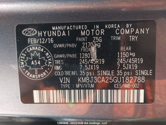 2016 Hyundai Tucson მანქანა იყიდება აუქციონზე, vin: KM8J3CA25GU182788, აუქციონის ნომერი: 12593838