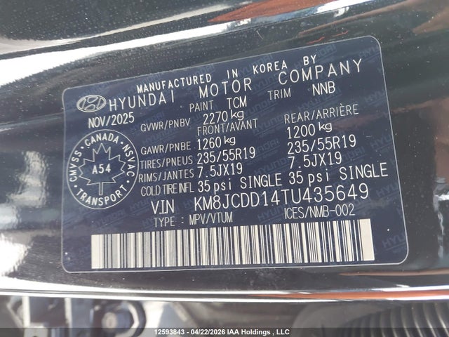 KM8JCDD14TU435649 Hyundai Tucson Sel Convenience
