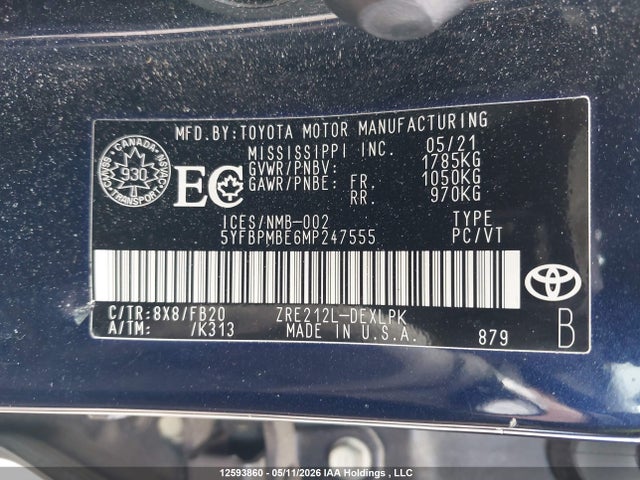Toyota COROLLA LE 2021 5YFBPMBE6MP247555 Image 9