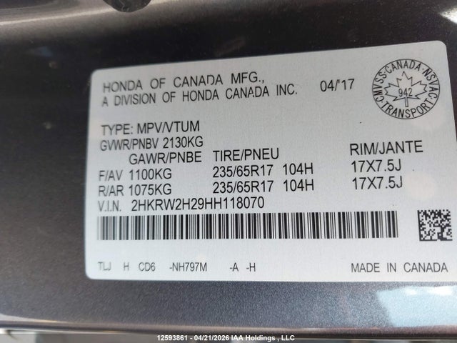 Honda CR-V 2017 2HKRW2H29HH118070 Image 9