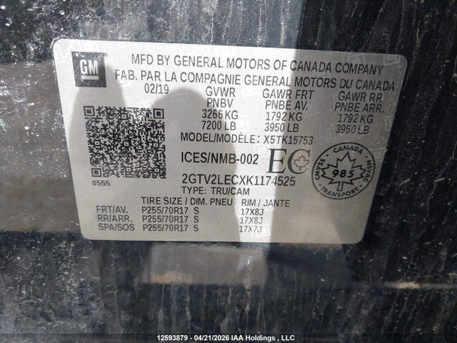 Aukcja sprzedaży 2019 Gmc Sierra 1500 Limited, vin: 2GTV2LECXK1174525, numer aukcji: 12593879