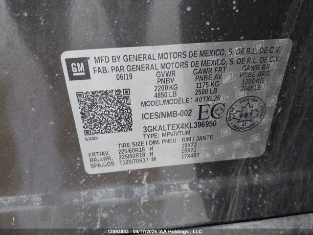 Продаж на аукціоні авто 2019 Gmc Terrain Sle, vin: 3GKALTEX4KL396950, номер лоту: 12593883