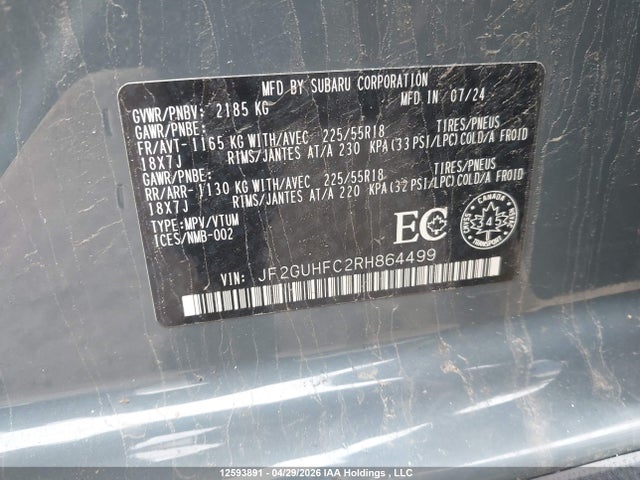 2024 Subaru Crosstrek Onyx მანქანა იყიდება აუქციონზე, vin: JF2GUHFC2RH864499, აუქციონის ნომერი: 12593891