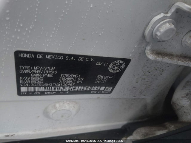3CZRU5H37NM100487 Honda HR-V LX