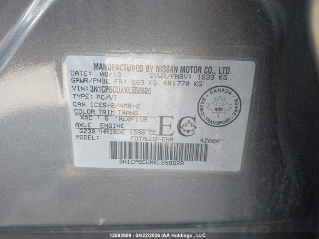 3N1CP5CUXKL558628 Nissan Kicks S/sr/sv