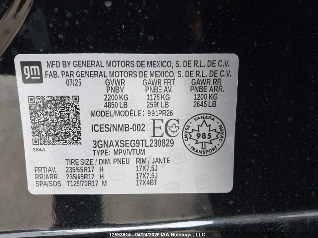 Aukcja sprzedaży 2026 Chevrolet Equinox Activ, vin: 3GNAXSEG9TL230829, numer aukcji: 12593914