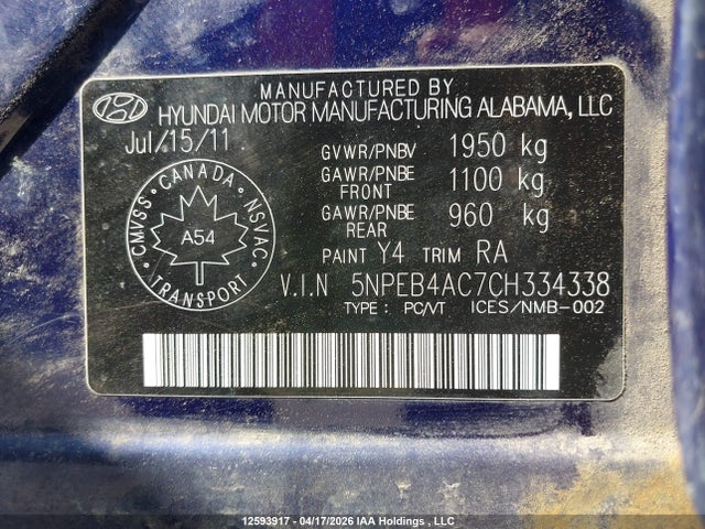 Продаж на аукціоні авто 2012 Hyundai Sonata Gls, vin: 5NPEB4AC7CH334338, номер лоту: 12593917