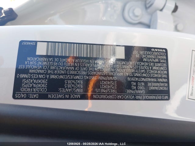 Aukcja sprzedaży 2026 Volvo Xc90 Plug-in Hybrid Ultra, T8 Awd, Electric/petrol, Dark, 7 Seats, vin: YV4H60PM2T1429176, numer aukcji: 12593925