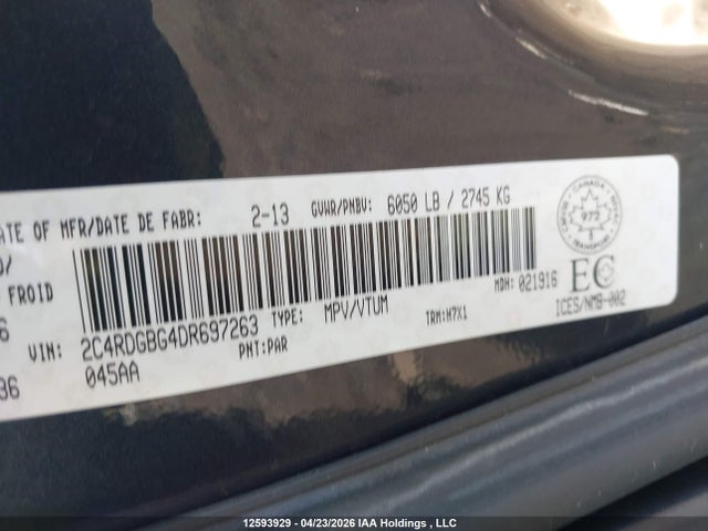 2013 Dodge Grand Caravan Se მანქანა იყიდება აუქციონზე, vin: 2C4RDGBG4DR697263, აუქციონის ნომერი: 12593929
