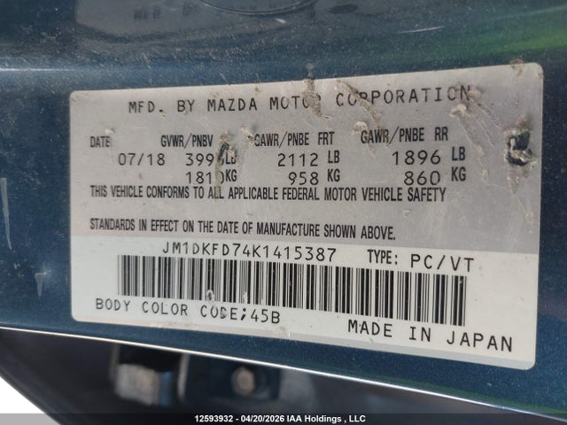 Aukcja sprzedaży 2019 Mazda Cx-3 Gt, vin: JM1DKFD74K1415387, numer aukcji: 12593932