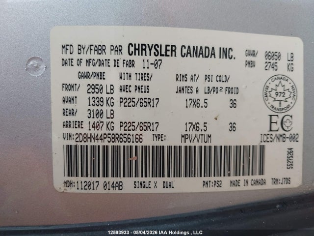 Продаж на аукціоні авто 2008 Dodge Grand Caravan Sxt, vin: 2D8HN44P58R656166, номер лоту: 12593933
