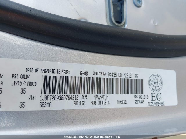 Продаж на аукціоні авто 2008 Jeep Patriot Sport/north, vin: 1J8FT28038D764312, номер лоту: 12593936