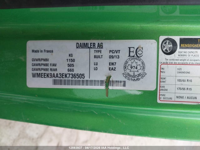 WMEEK9AA3EK736505 Smart Fortwo Electric Drive Passion