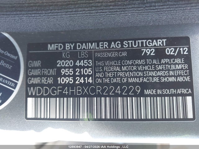 Продажа на аукционе авто 2012 Mercedes-benz C 250, vin: WDDGF4HBXCR224229, номер лота: 12593947