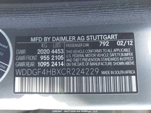 Продажа на аукционе авто 2012 Mercedes-benz C 250, vin: WDDGF4HBXCR224229, номер лота: 12593947
