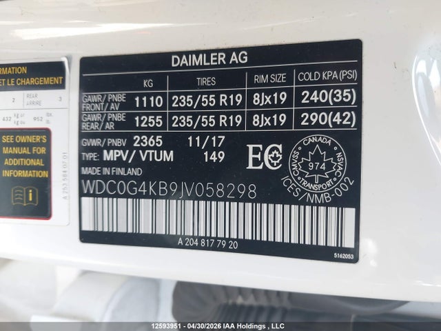 Auction sale of the 2018 Mercedes-benz Glc 300 4matic, vin: WDC0G4KB9JV058298, lot number: 12593951