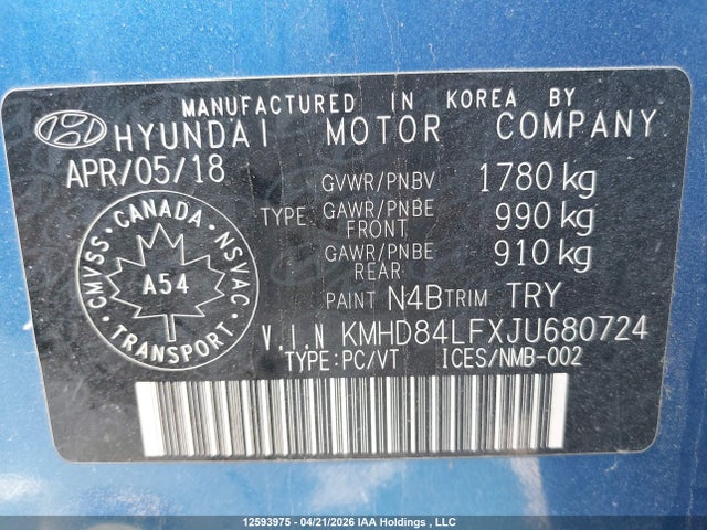 KMHD84LFXJU680724 Hyundai ELANTRA GL