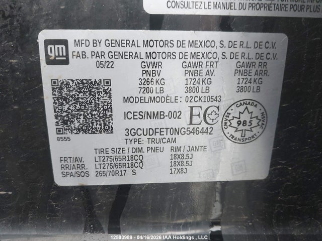 3GCUDFET0NG546442 Chevrolet Silverado K1500 Lt Trail Boss