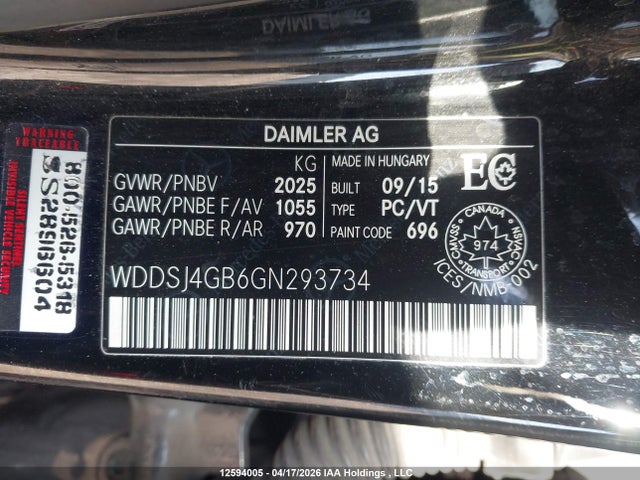 Aukcja sprzedaży 2016 Mercedes-benz Cla 250 4matic, vin: WDDSJ4GB6GN293734, numer aukcji: 12594005