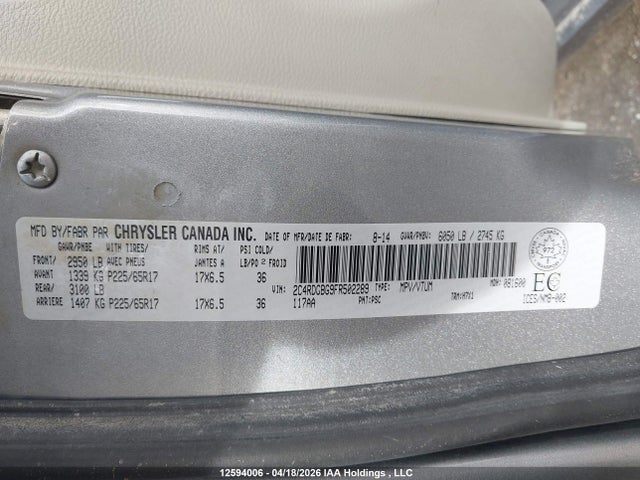 Aukcja sprzedaży 2015 Dodge Grand Caravan Se, vin: 2C4RDGBG9FR502289, numer aukcji: 12594006