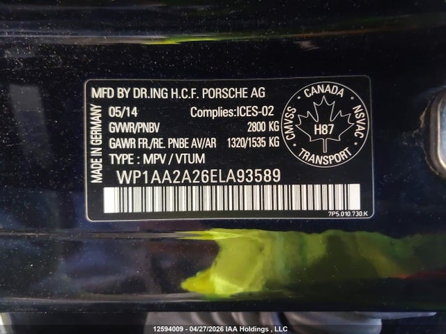 Porsche Cayenne 2014 WP1AA2A26ELA93589 Image 9