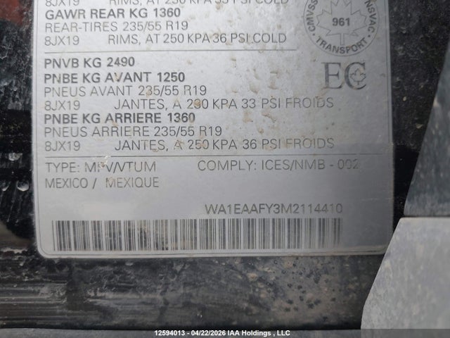 2021 Audi Q5 45 Progressiv მანქანა იყიდება აუქციონზე, vin: WA1EAAFY3M2114410, აუქციონის ნომერი: 12594013