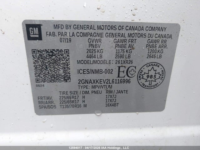 2GNAXKEV2L6116996 Chevrolet EQUINOX LT