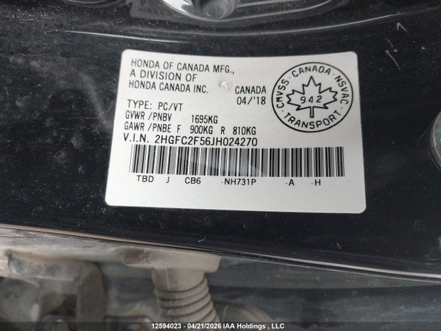 Aukcja sprzedaży 2018 Honda Civic Lx, vin: 2HGFC2F56JH024270, numer aukcji: 12594023