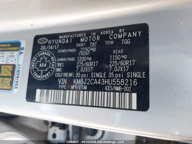 KM8J2CA43HU558216 Hyundai Tucson