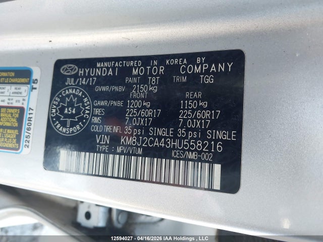 KM8J2CA43HU558216 Hyundai Tucson