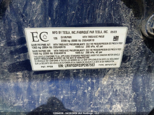Продаж на аукціоні авто 2023 Tesla Model Y Rwd, vin: LRWYGDFD3PC967563, номер лоту: 12594039