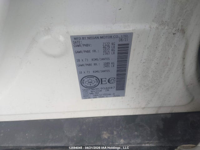 2015 Nissan Rogue მანქანა იყიდება აუქციონზე, vin: 5N1AT2MV3FC916087, აუქციონის ნომერი: 12594045