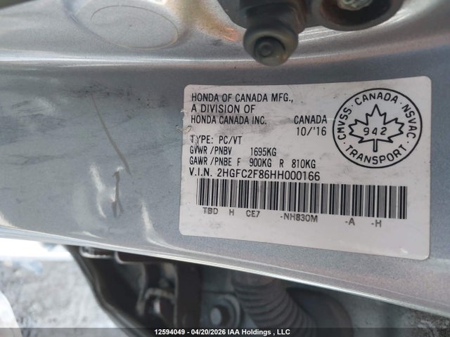 Продаж на аукціоні авто 2017 Honda Civic, vin: 2HGFC2F86HH000166, номер лоту: 12594049