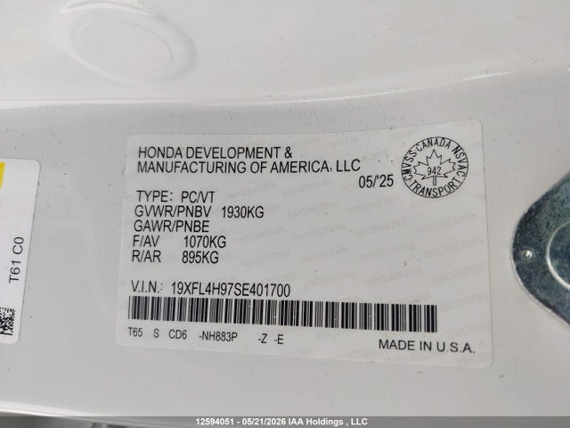 Auction sale of the 2025 Honda Civic Sport Touring, vin: 19XFL4H97SE401700, lot number: 12594051